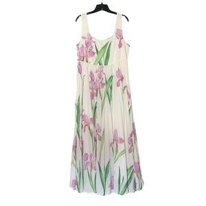 Fehaute Size 10 Orchid Floral Print Pleated Maxi Dress Feminine Flowy